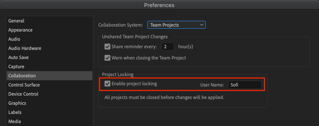 Collaboration settings