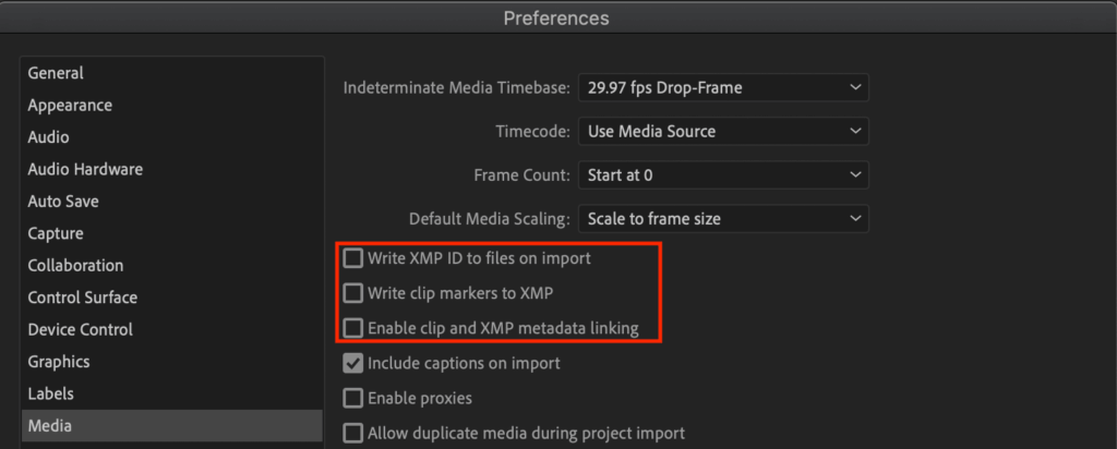 XMP Settings