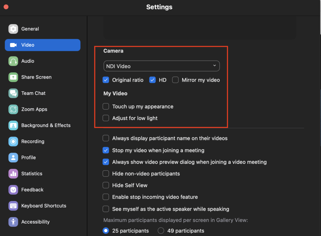 video settings to stream your timeline