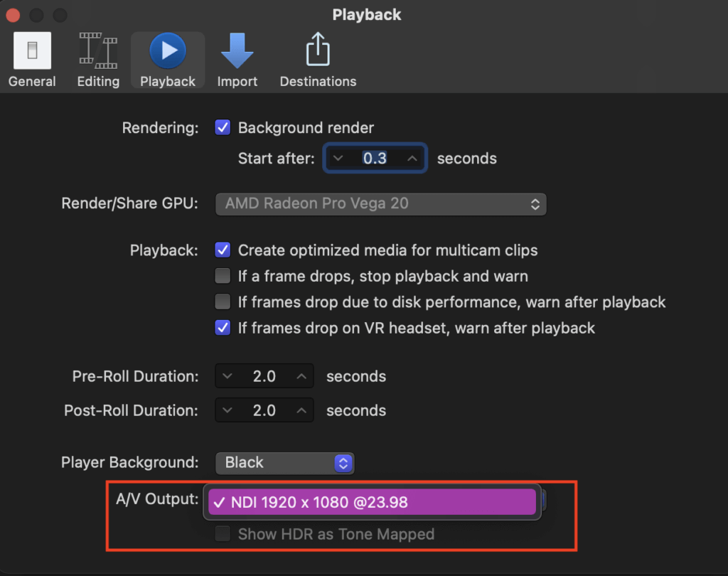 playback settings to stream your timeline