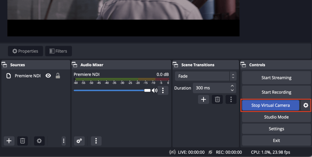 obs virtual camera to stream your timeline