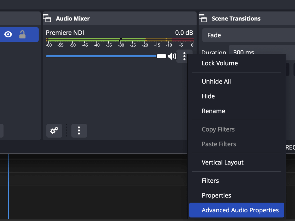 advanced audio properties to stream your timeline